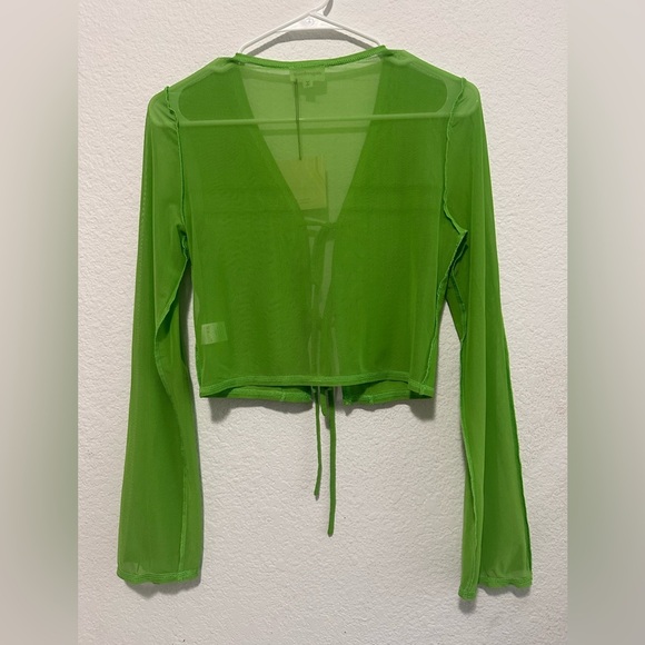 superdown Tess Tie Front Top in Kelly Green Sheer Top size S - Picture 5 of 9
